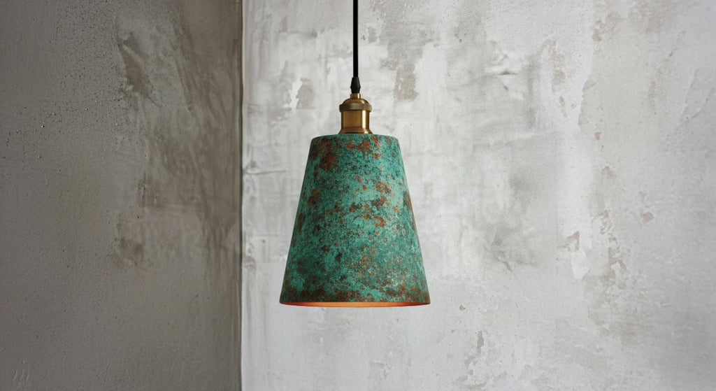 Handmade Green Patina Copper Pendant Light – Hammered Moroccan Style