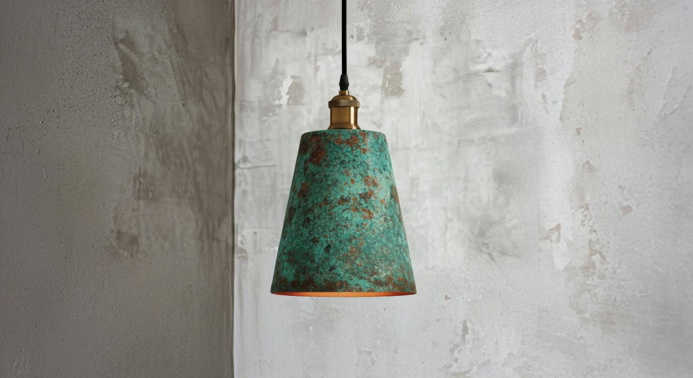 Handmade Green Patina Copper Pendant Light – Hammered Moroccan Style