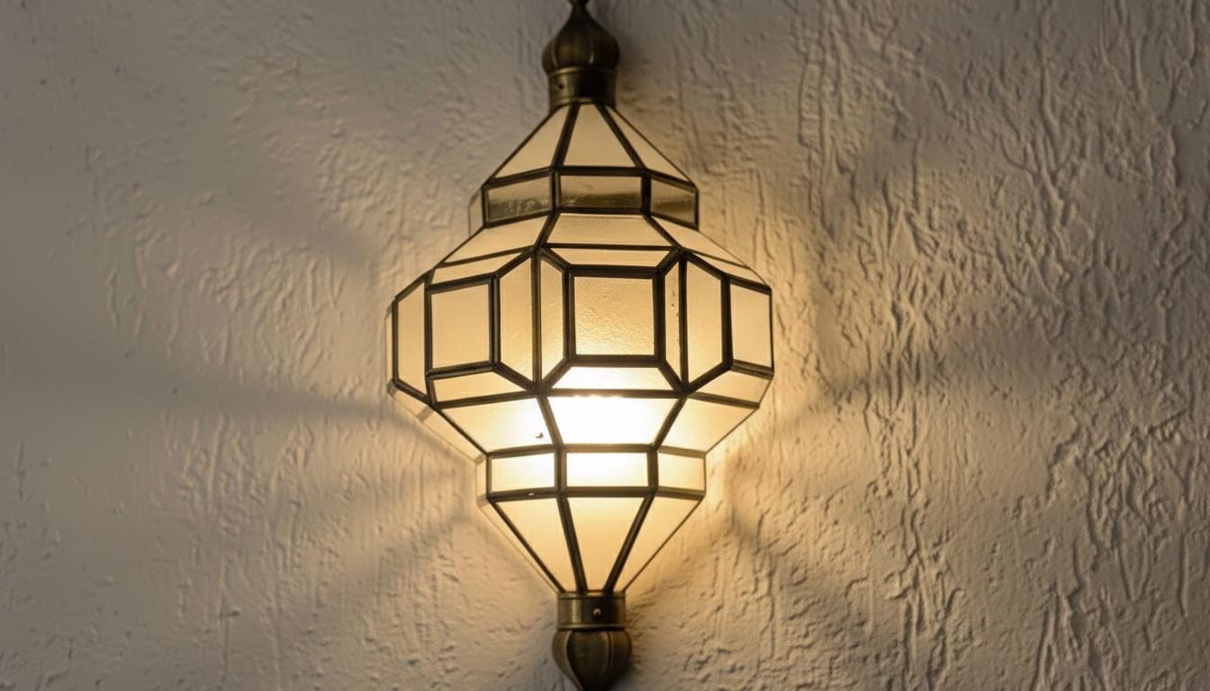 Moroccan Brass Wall Sconce, Milky Glass, Boho Home Decor