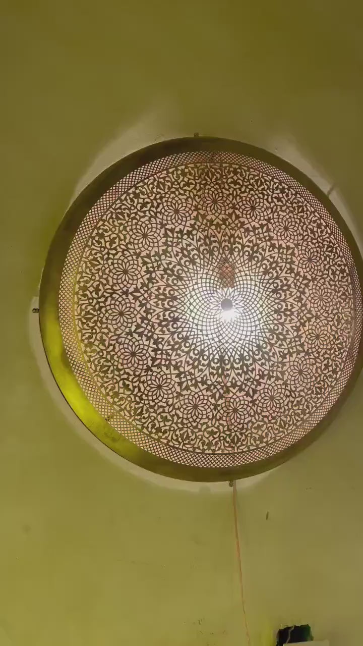 Handmade Moroccan Brass Wall Sconce: Boho Shadow Light
