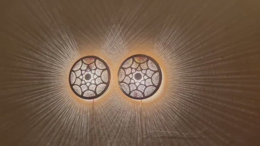 Moroccan Brass Wall Sconce (Set of 2): Boho Shadow Light, Handmade