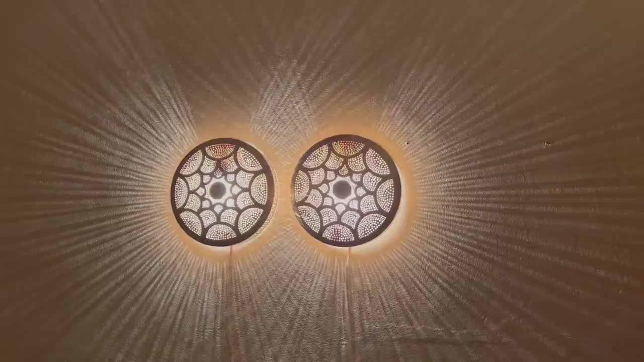 Moroccan Brass Wall Sconce (Set of 2): Boho Shadow Light, Handmade