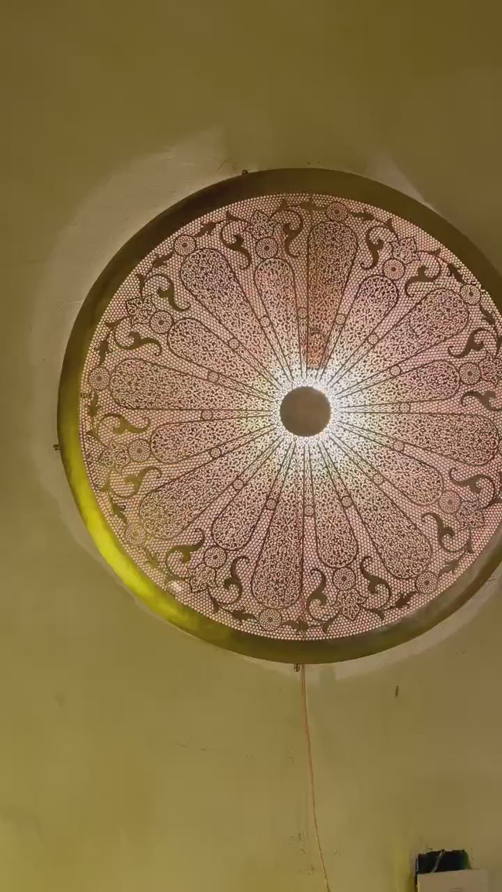 Handmade Moroccan Brass Wall Lamp: Boho Shadow Light Fixture