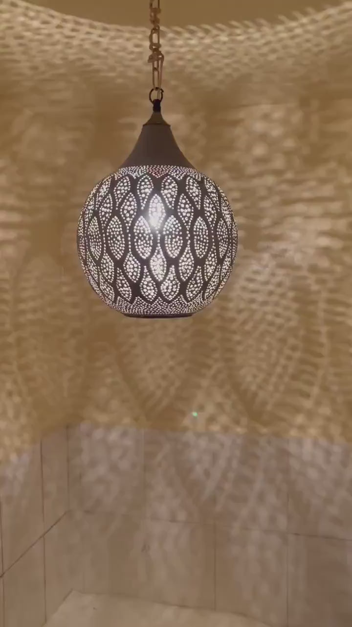 Handmade Moroccan Brass Pendant Light: Boho Shadow Chandelier