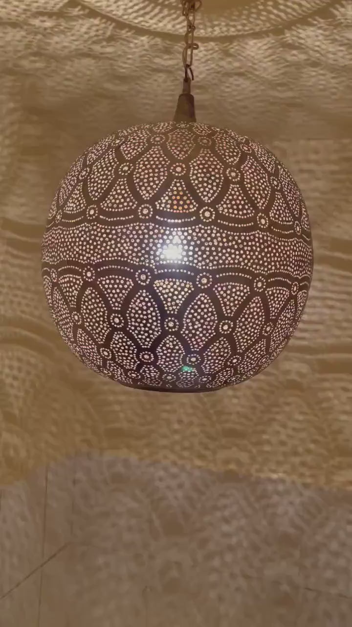 Handmade Moroccan Brass Pendant Light: Exotic Ceiling Lamp